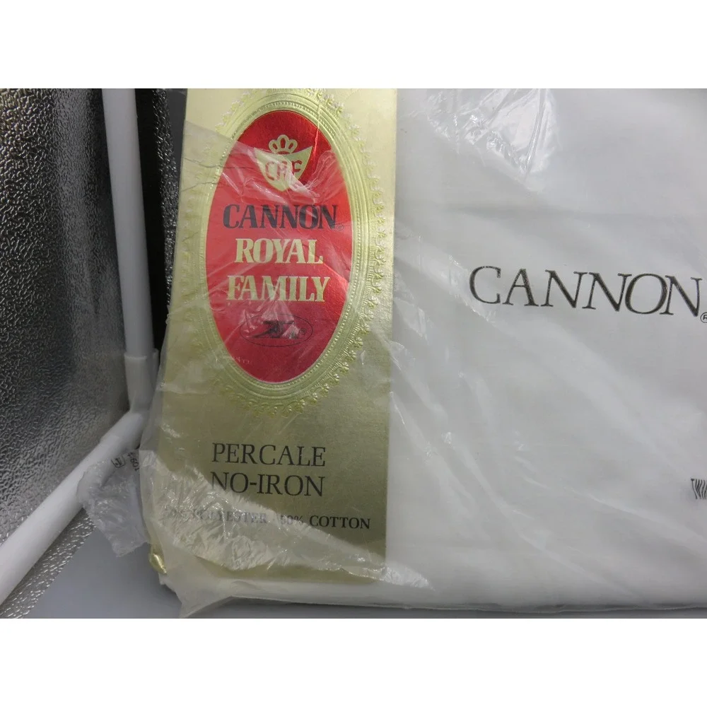 Vintage Cannon Royal Family Twin Fitted Bottom Sheet White No-Iron Percale USA